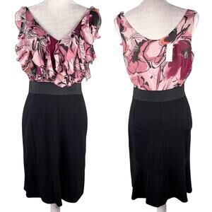 New York & Company Dress Ruffle Black Rose Side Zip 6 New